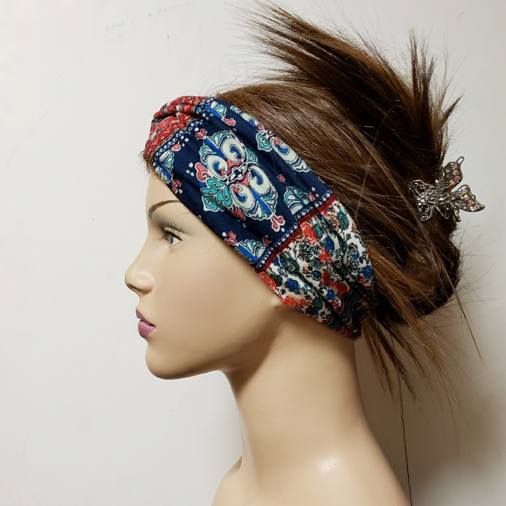 Persian Blue Print Turban Headband, Cute Headwraps - Picture 7 of 8